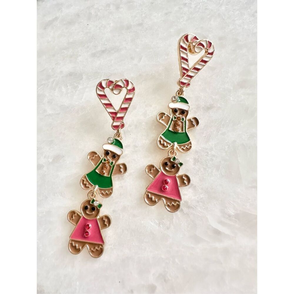 Christmas gingerbread & candy cane dangle earrings 